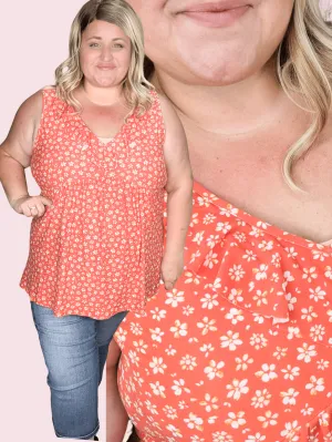 Lindsay Ruffle Detail Tank in Dark Coral Floral