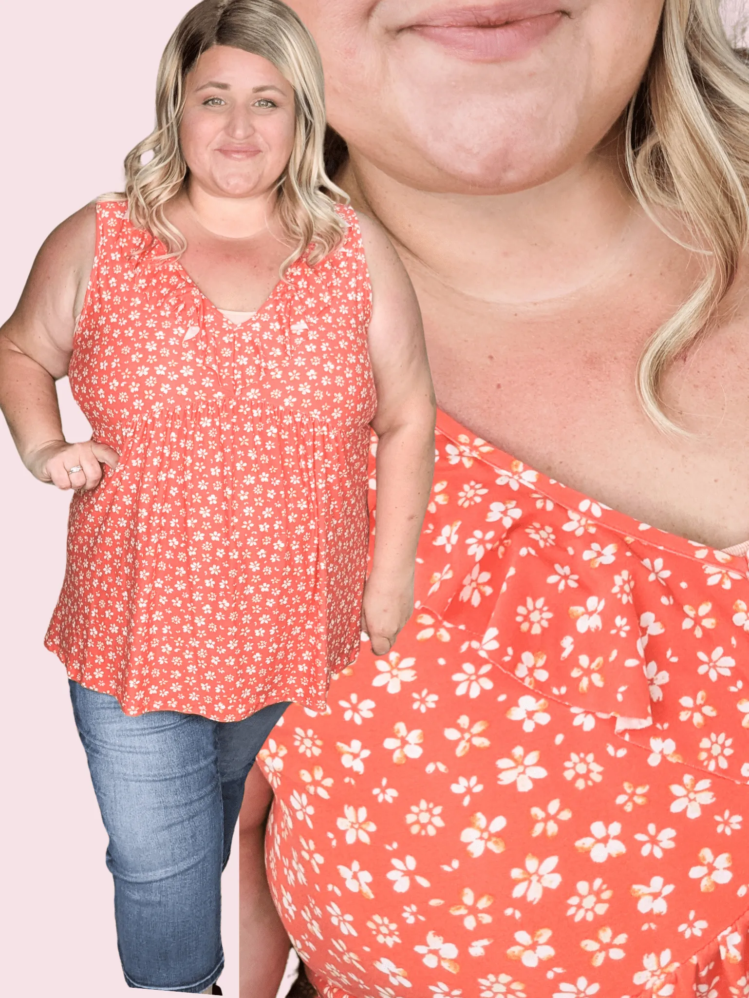 Lindsay Ruffle Detail Tank in Dark Coral Floral