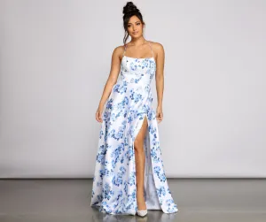 Lindsey Formal Stylish Floral High-Slit Dress