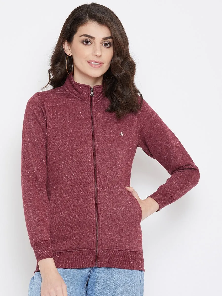 Livfree Women's T-Neck Full Sleeve Sweatshirt-Maroon