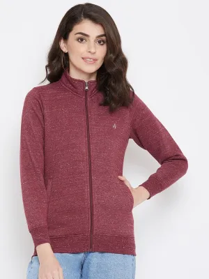 Livfree Women's T-Neck Full Sleeve Sweatshirt-Maroon