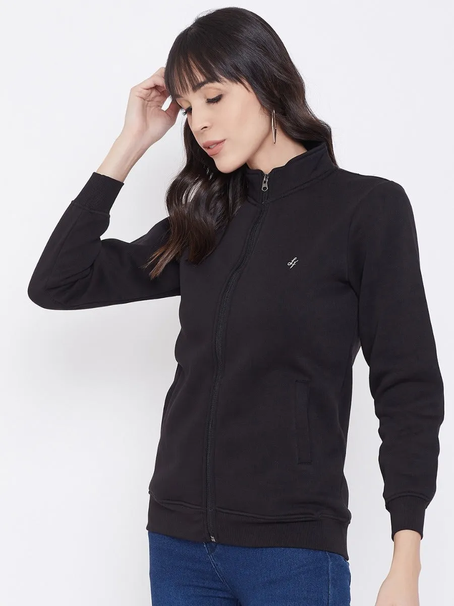 Livfree Women's Turtle Neck Full Sleeves Solid Sweatshirt With Pocket-Black