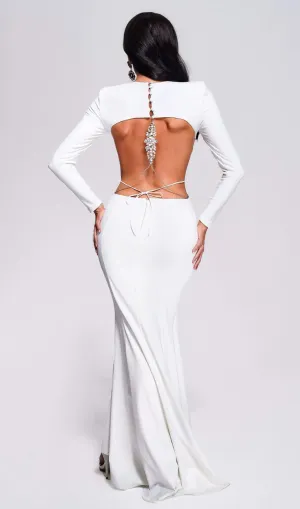 Long Sleeve Backless Mermaid Maxi Dress In White