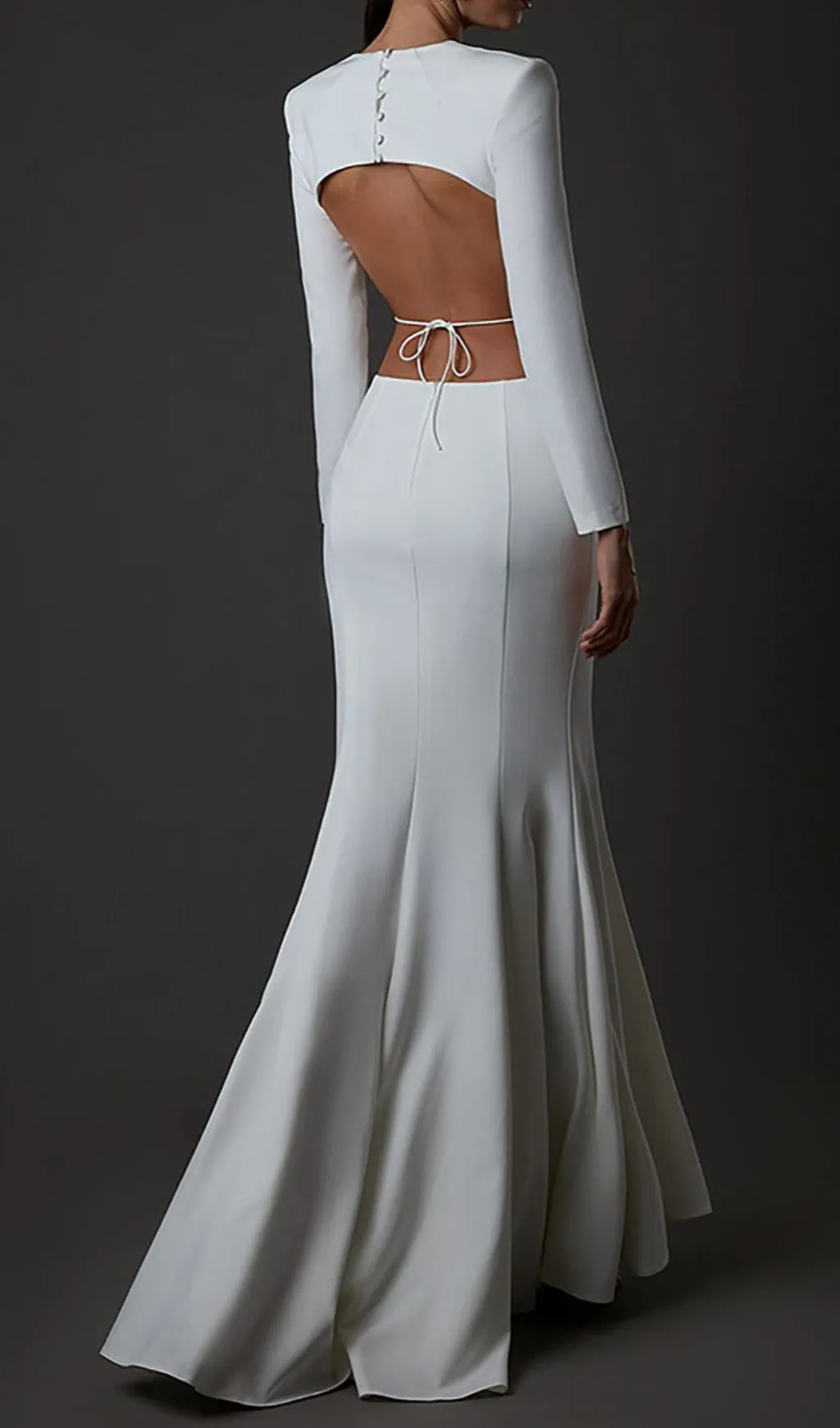 Long Sleeve Backless Mermaid Maxi Dress In White