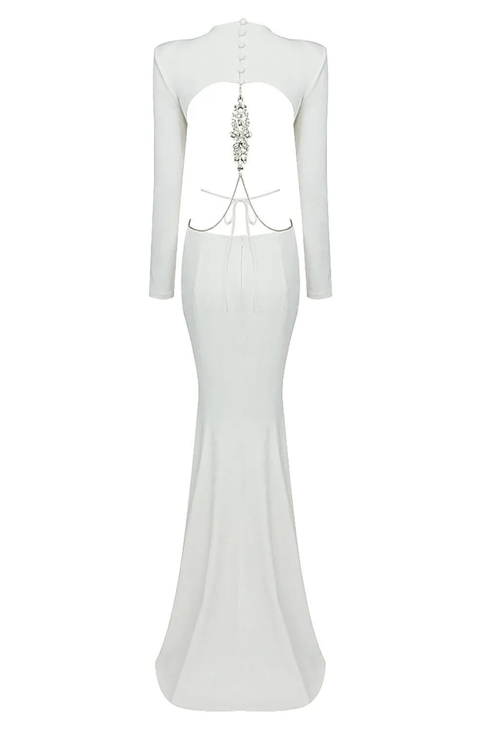 Long Sleeve Backless Mermaid Maxi Dress In White
