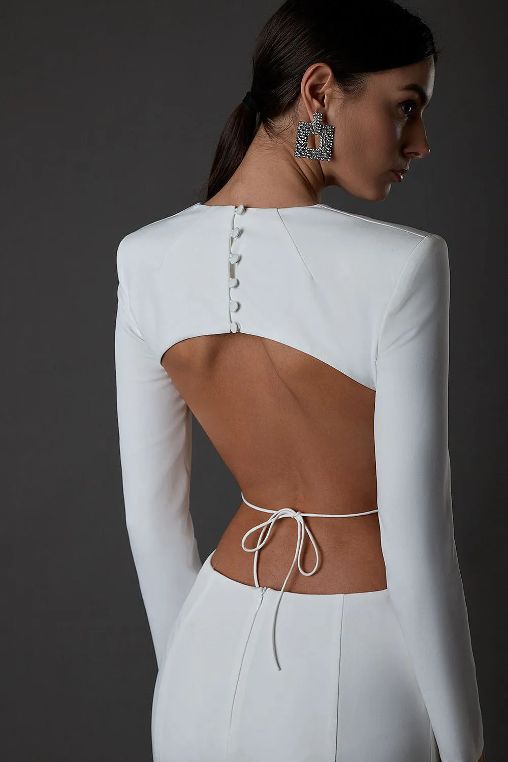 Long Sleeve Backless Mermaid Maxi Dress In White