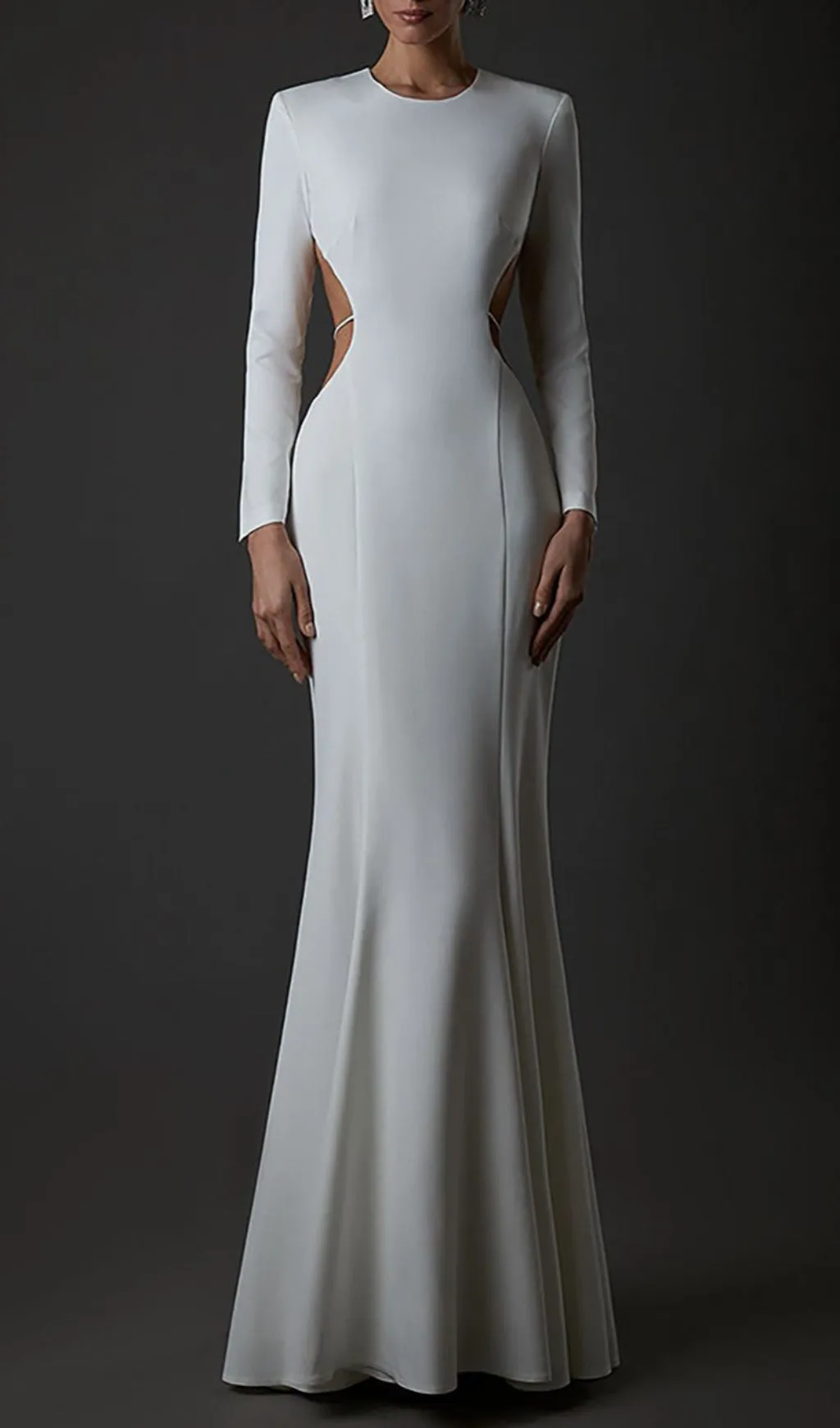 Long Sleeve Backless Mermaid Maxi Dress In White