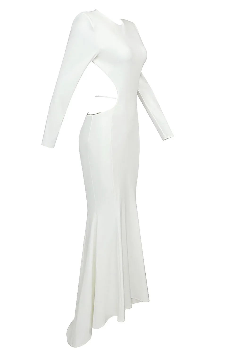 Long Sleeve Backless Mermaid Maxi Dress In White