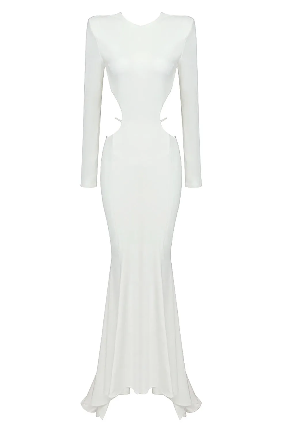 Long Sleeve Backless Mermaid Maxi Dress In White