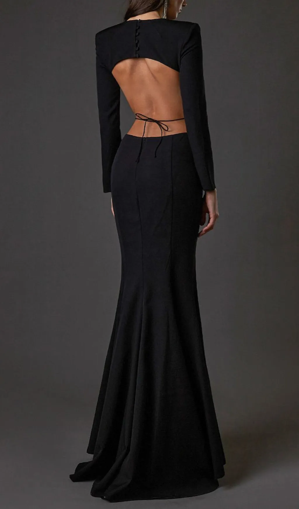 Long Sleeve Cut Out Backless Mermaid Maxi Dress In Black