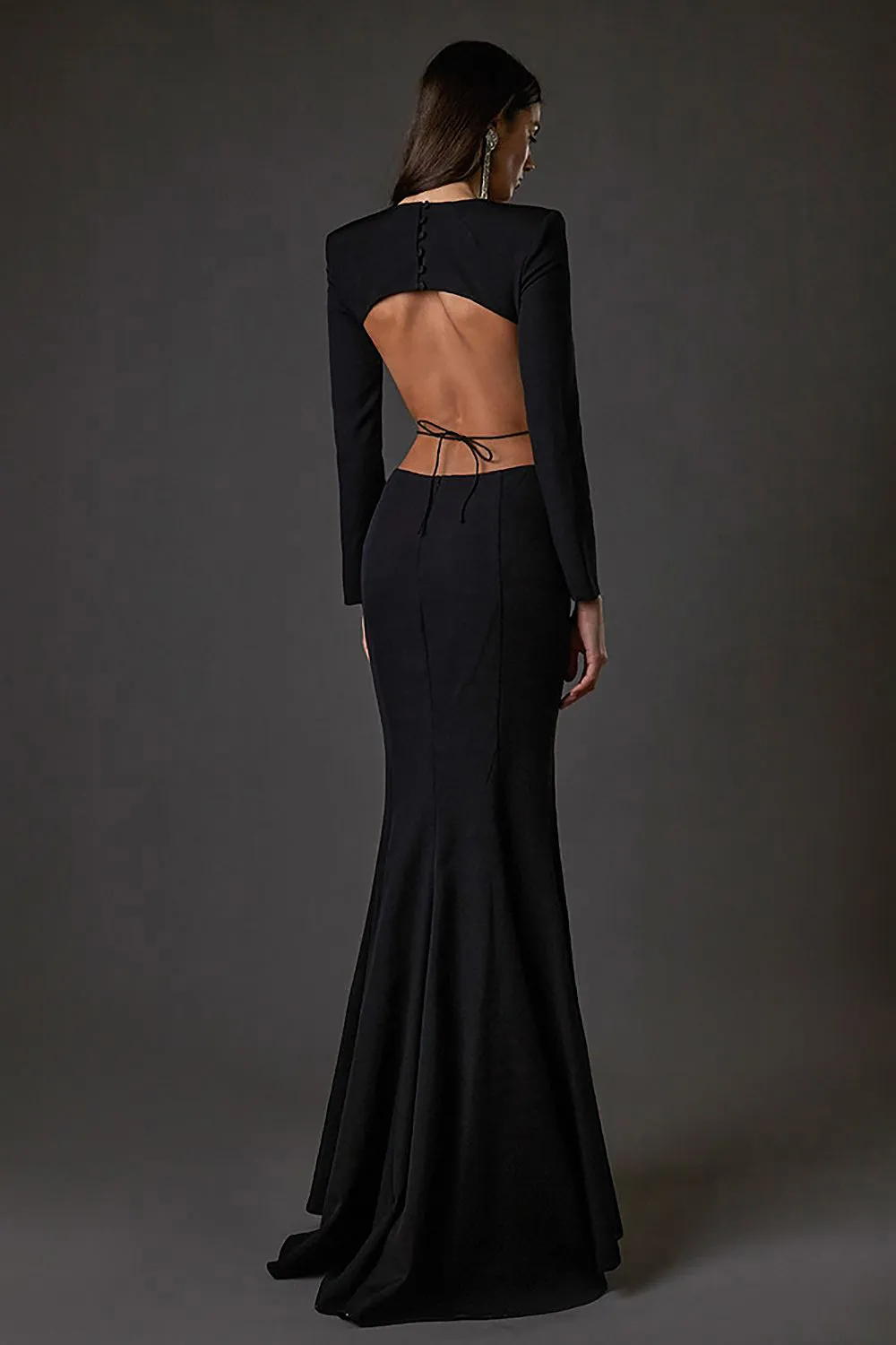 Long Sleeve Cut Out Backless Mermaid Maxi Dress In Black