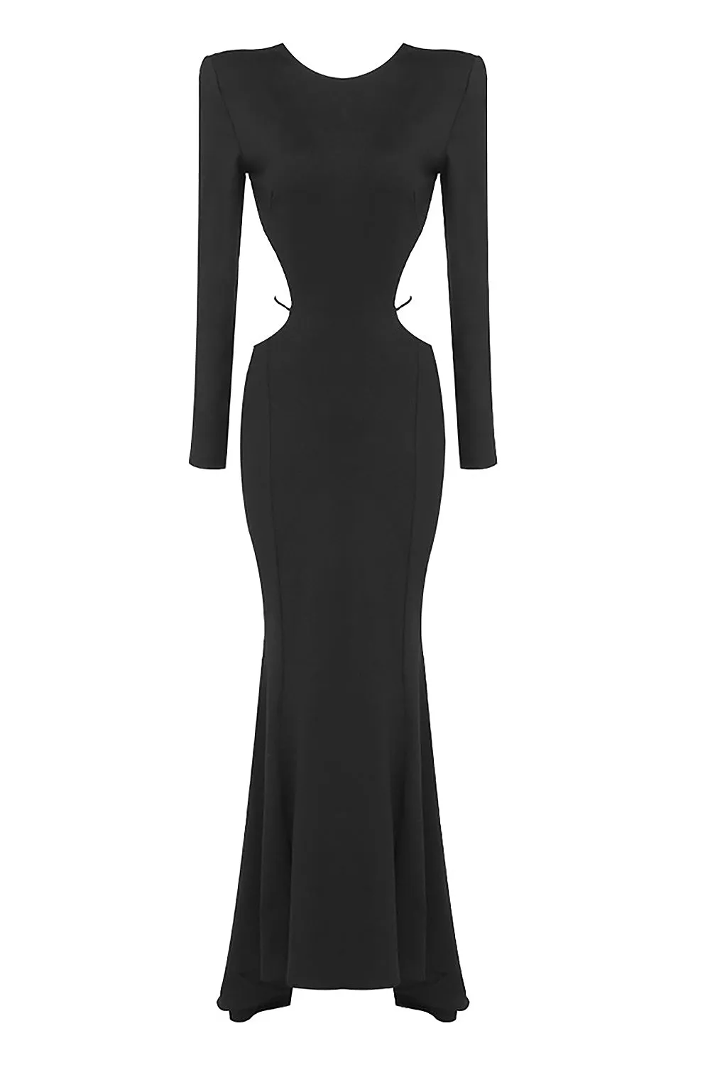 Long Sleeve Cut Out Backless Mermaid Maxi Dress In Black