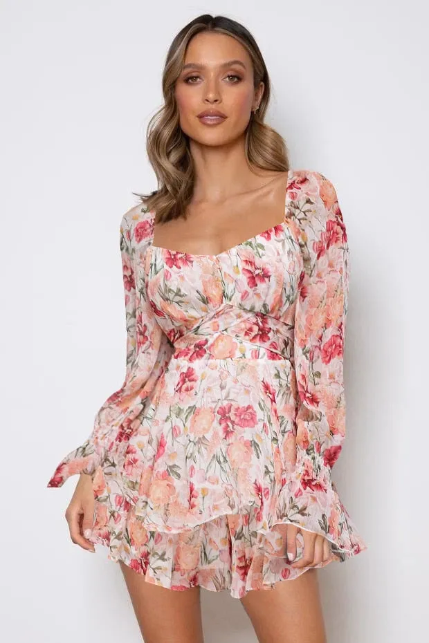 Long Sleeve Floral Print Ruffle Playsuit - multiple prints