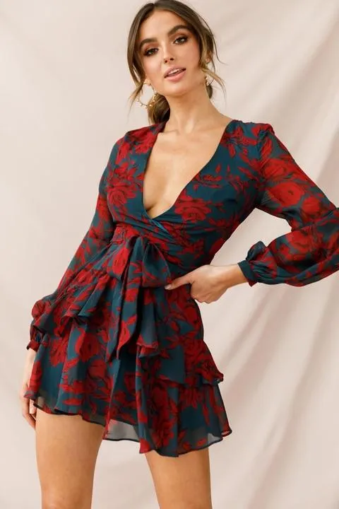 Long Sleeve Floral Print Ruffle Playsuit - multiple prints