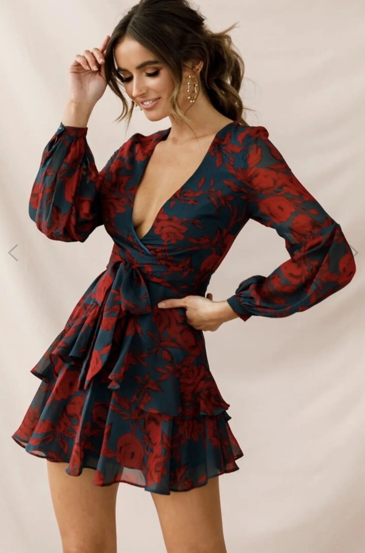 Long Sleeve Floral Print Ruffle Playsuit - multiple prints
