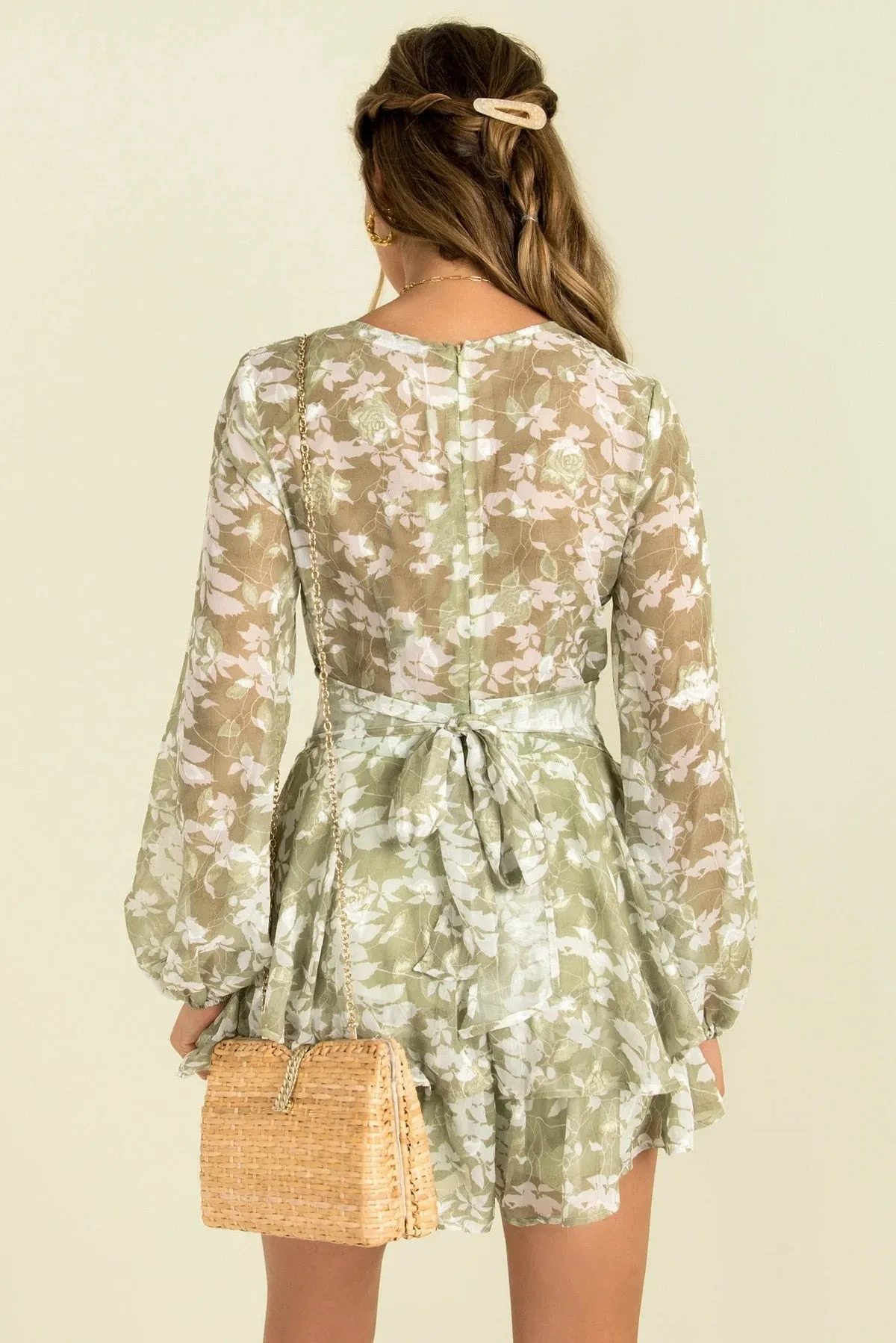 Long Sleeve Floral Print Ruffle Playsuit - multiple prints