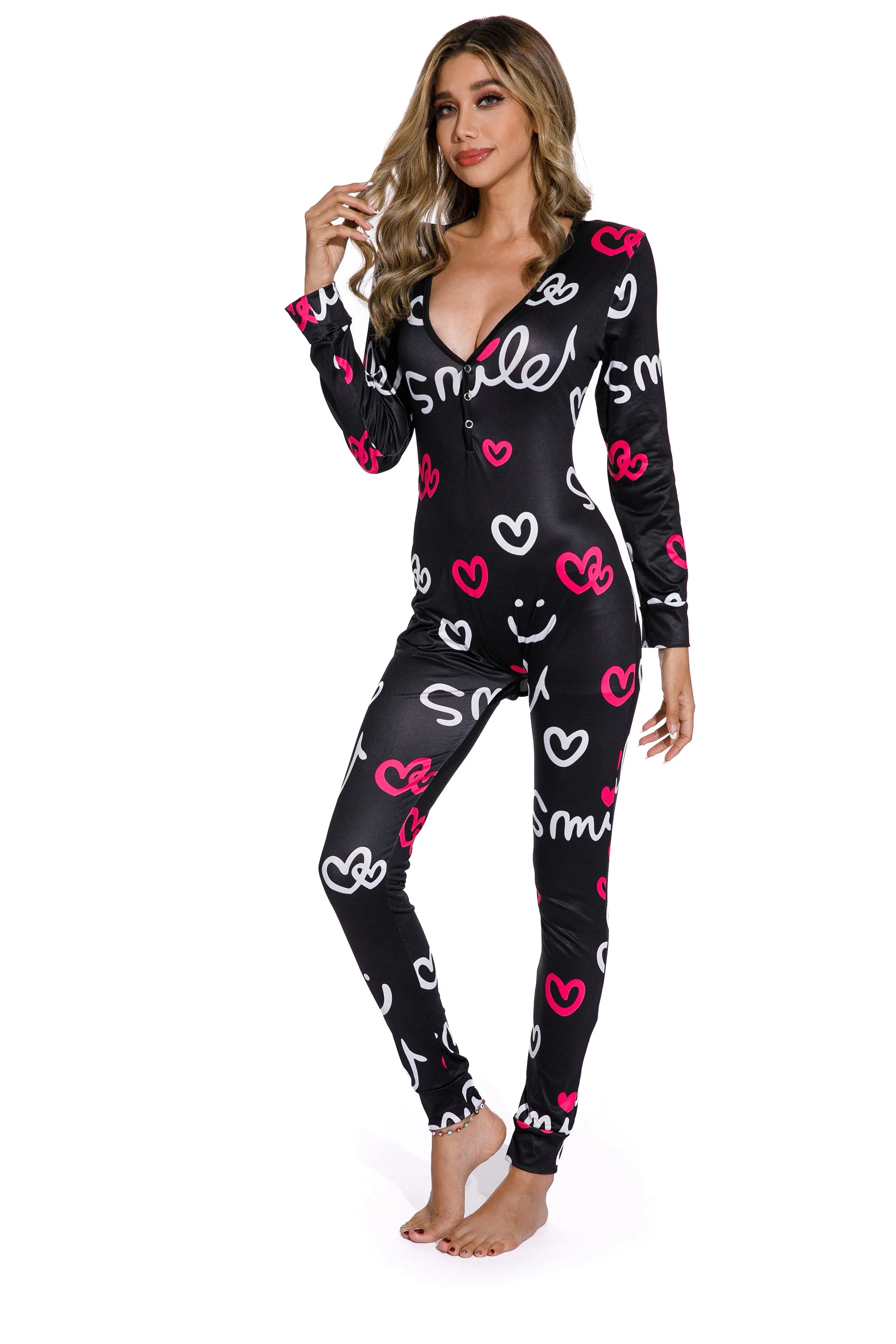 Long Sleeve Smiley Pajamas Jumpsuit