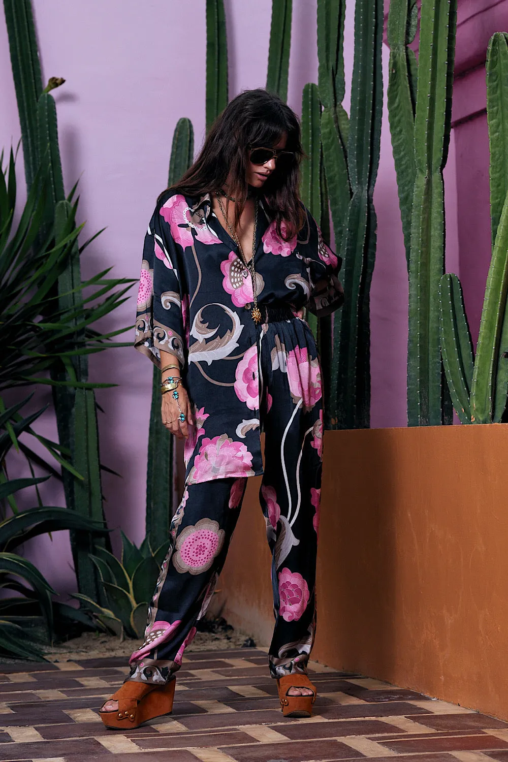 Long Way Around Satin Oversized Shirt - Black