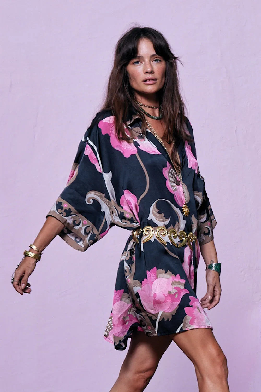 Long Way Around Satin Oversized Shirt - Black