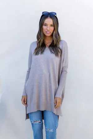 Luella Mocha Ribbed Sleeve Knit
