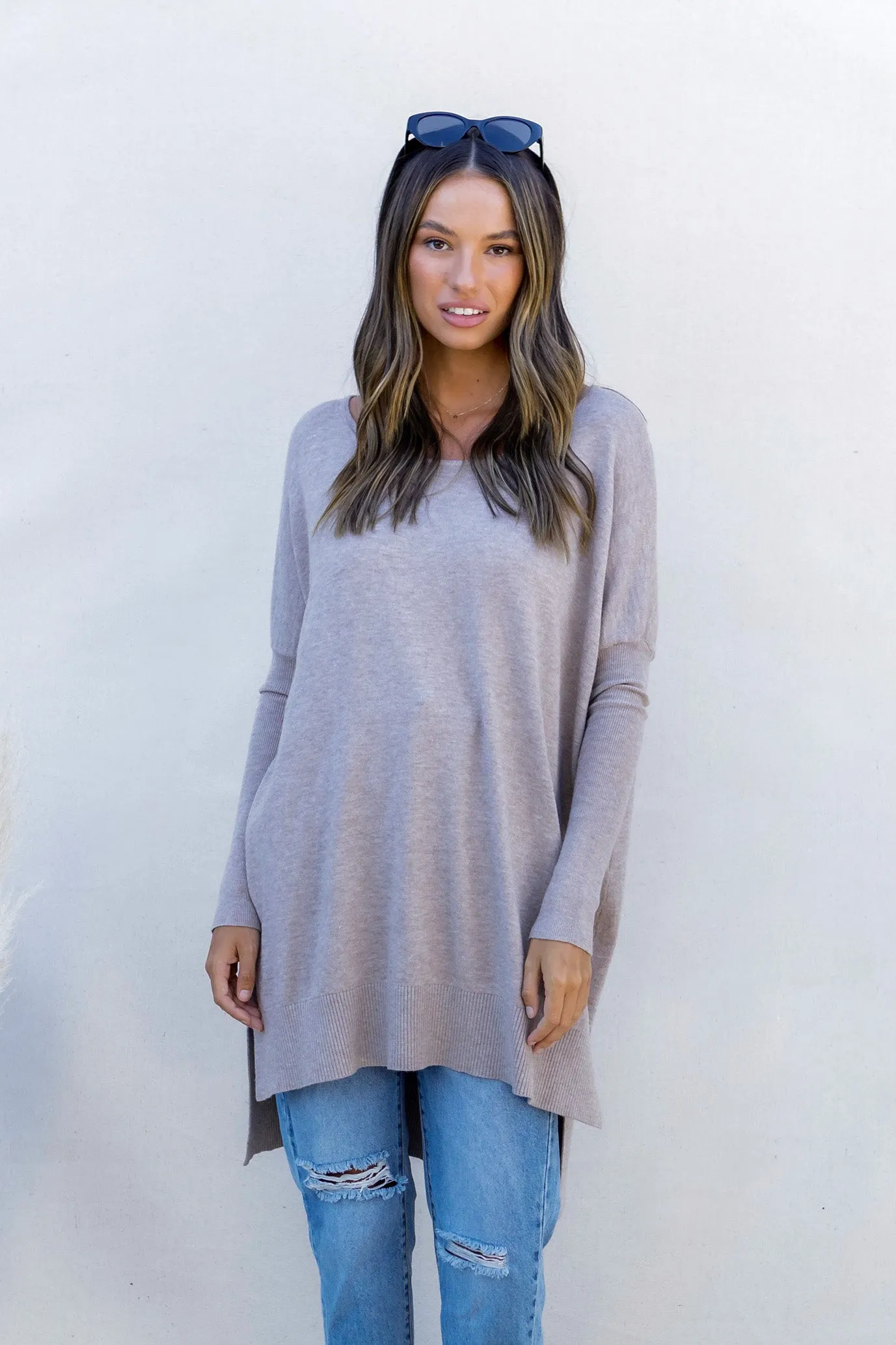 Luella Mocha Ribbed Sleeve Knit