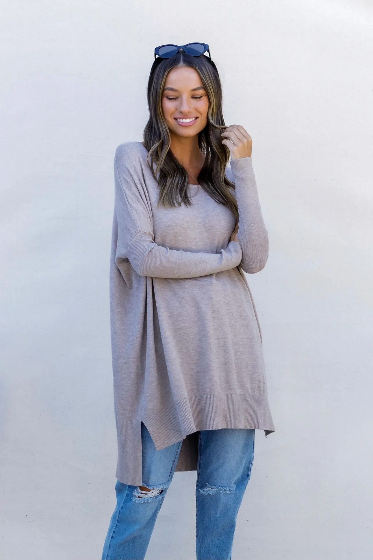 Luella Mocha Ribbed Sleeve Knit