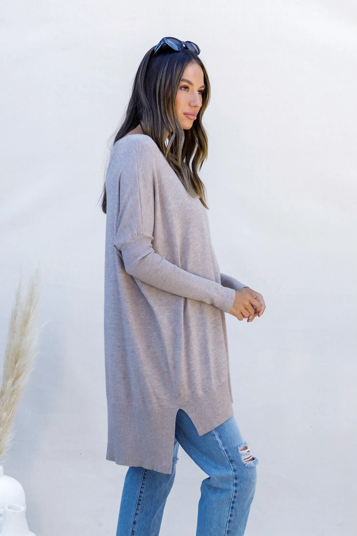 Luella Mocha Ribbed Sleeve Knit