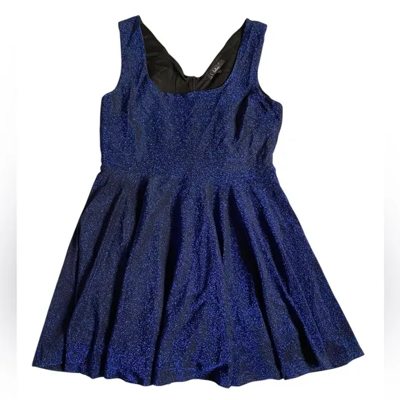 Lulus Best Date Ever Blue Metallic Skater Mini Dress Size XL Feminine Prom NWOT