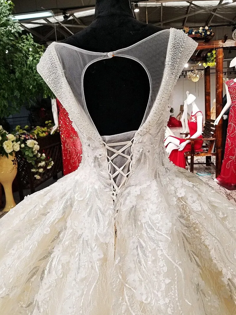 luxury beaded cap sleeve lace up beauty bridal wedding gown