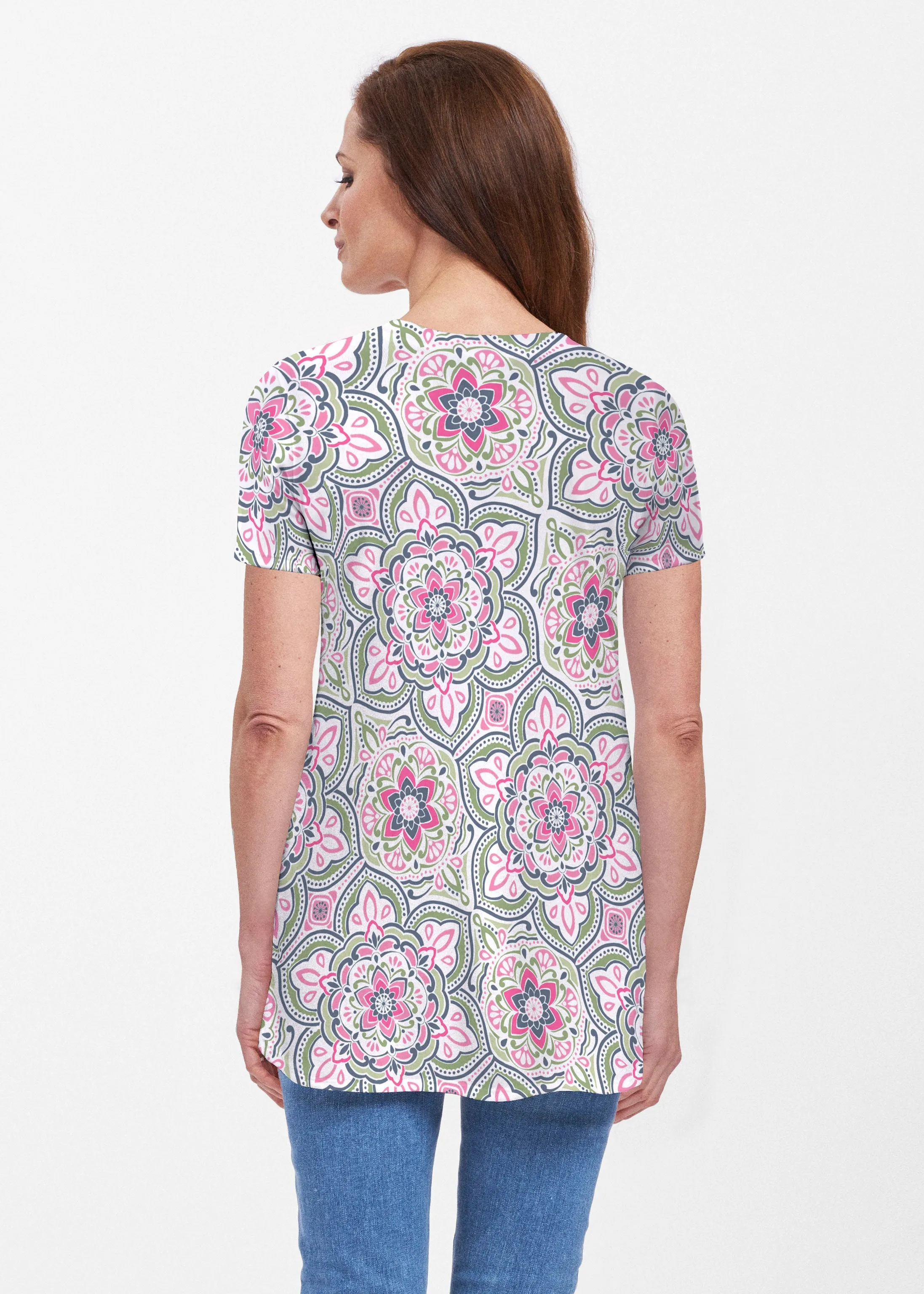 Mandala Geo Blue (13503) ~ Short Sleeve Butterknit tunic
