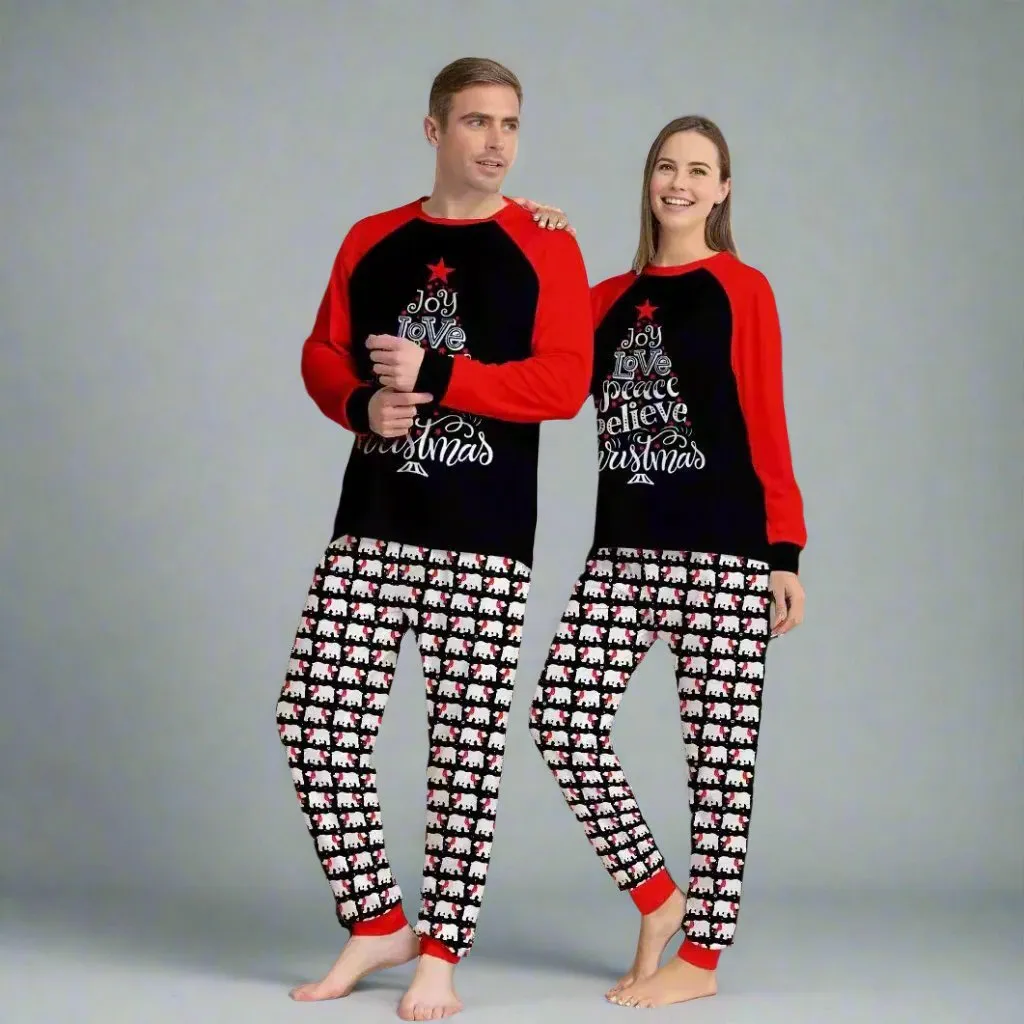 Matching Family Christmas Pajamas – Festive "Joy, Love, Peace" Polar Bear Set