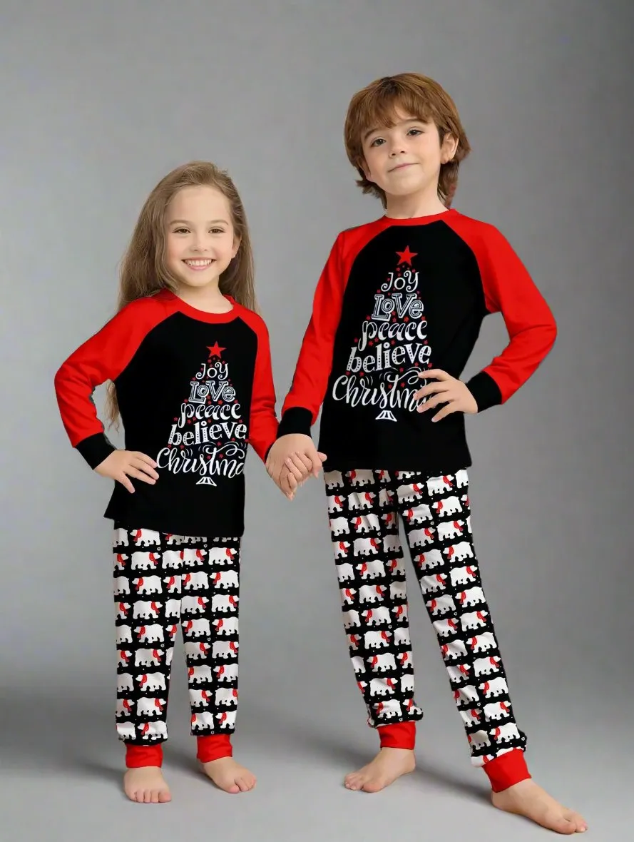 Matching Family Christmas Pajamas – Festive "Joy, Love, Peace" Polar Bear Set