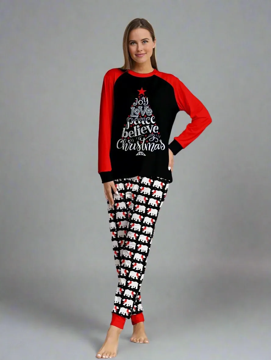 Matching Family Christmas Pajamas – Festive "Joy, Love, Peace" Polar Bear Set