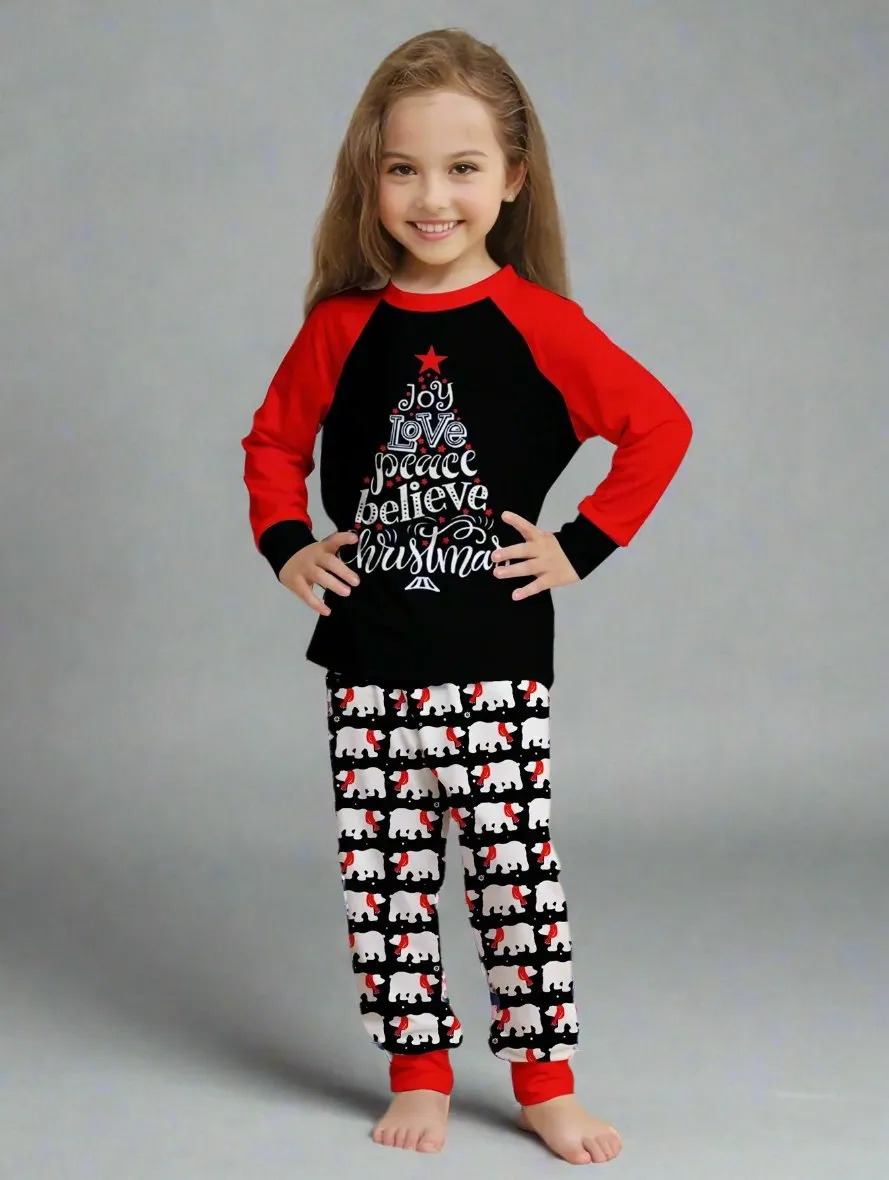 Matching Family Christmas Pajamas – Festive "Joy, Love, Peace" Polar Bear Set