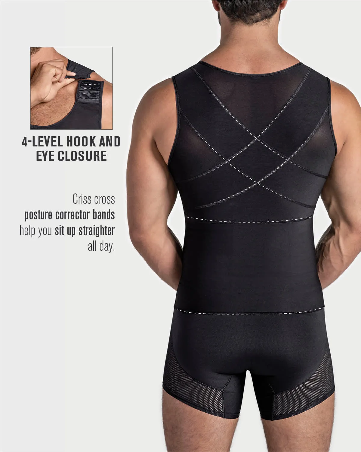 Men’s Firm Shaper Vest with Back Support Front Hook Closure 