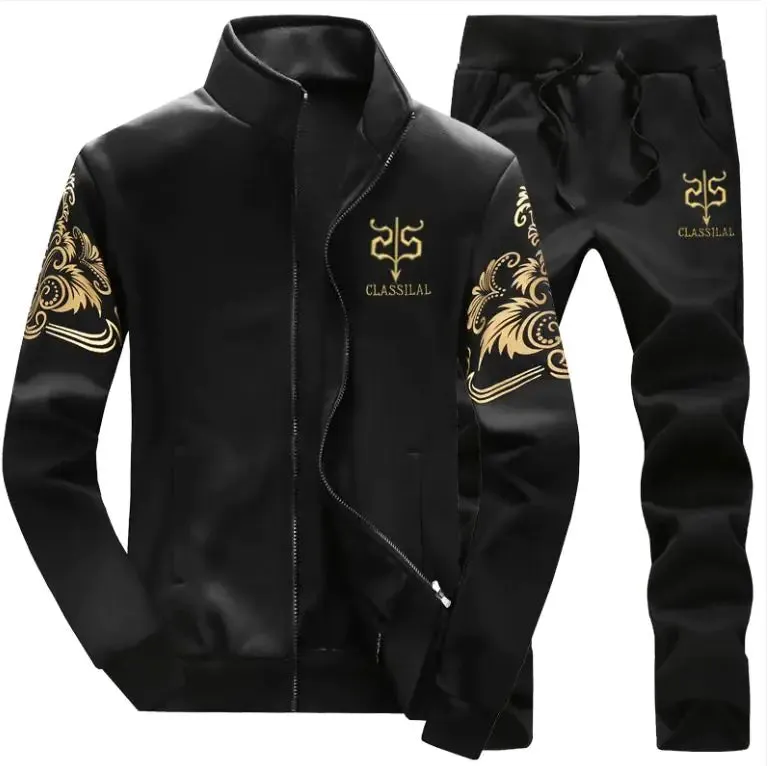 Men's sportswear set, casual cardigan jacket, thick warm outdoor sports shirt, pants, two-piece set