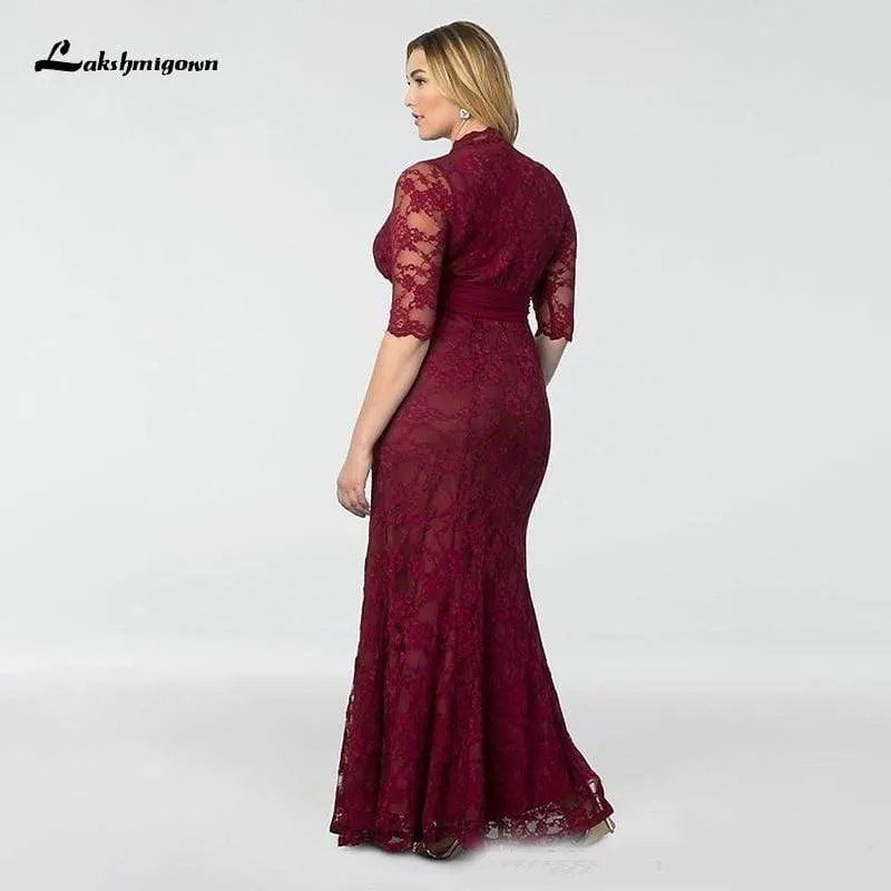 Mermaid Mother Of The Bride Dresses V Neck Half Sleeves Lace