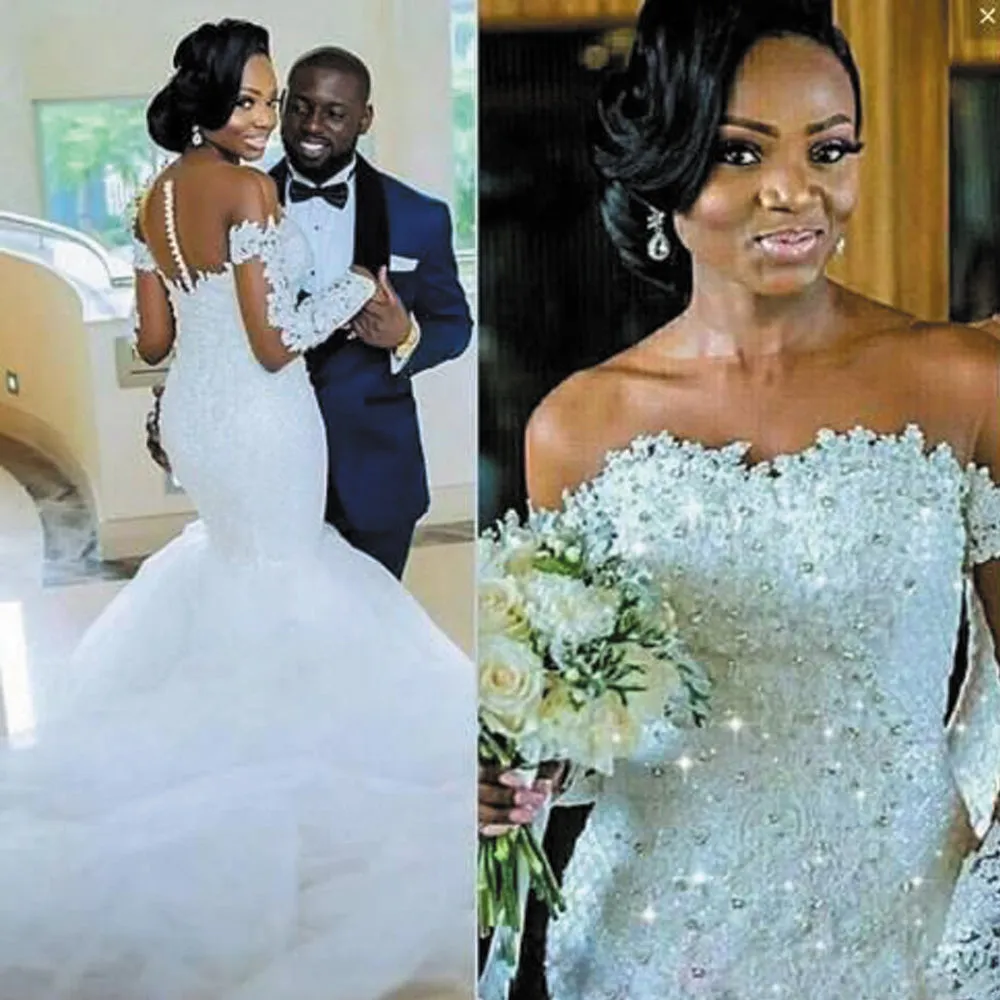 mermaid wedding dresses 2021 lace appliqué beaded white African wedding gowns vestido de novia