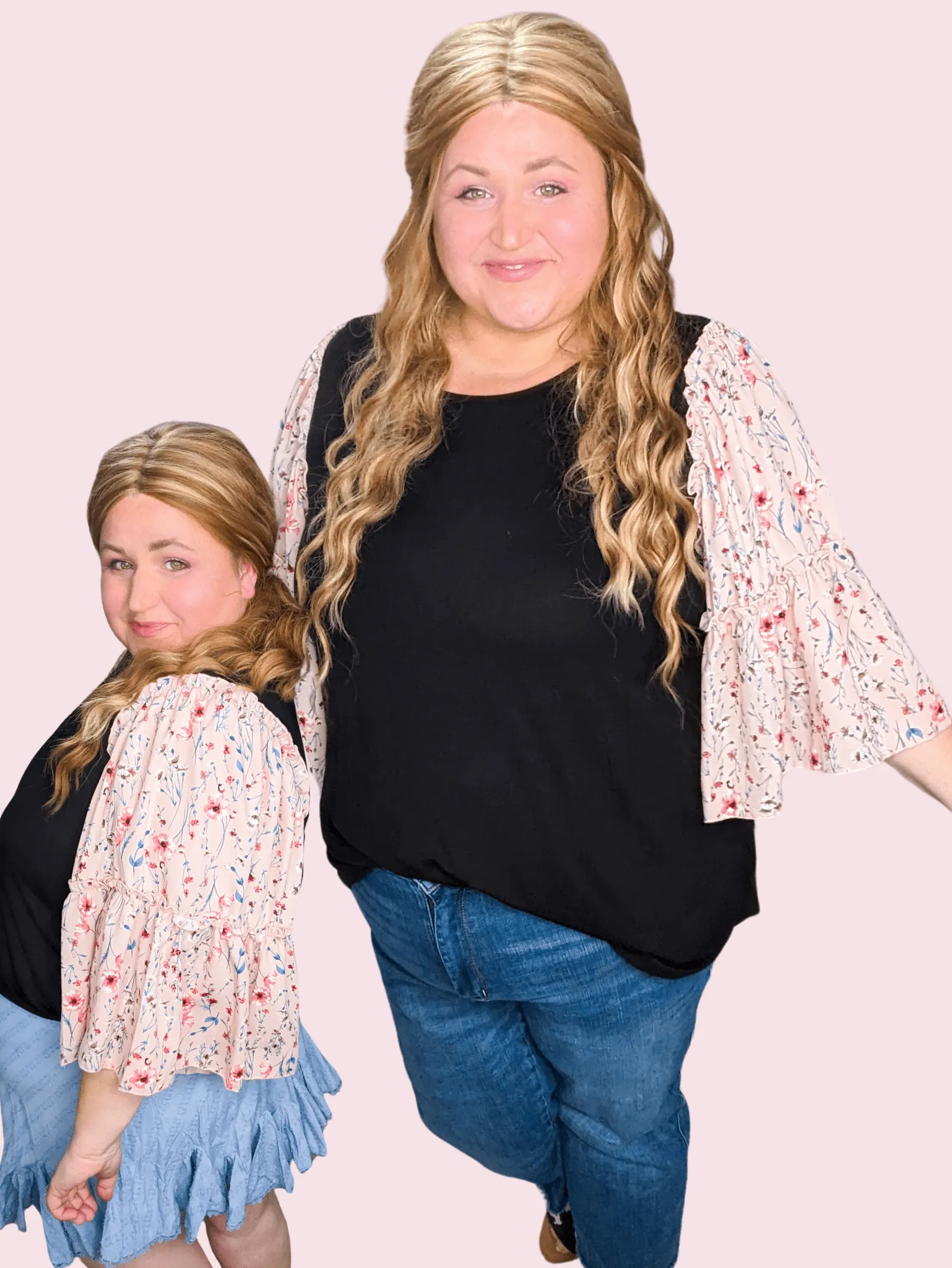 Meryl Floral Wide Sleeve Top in Black/Pink