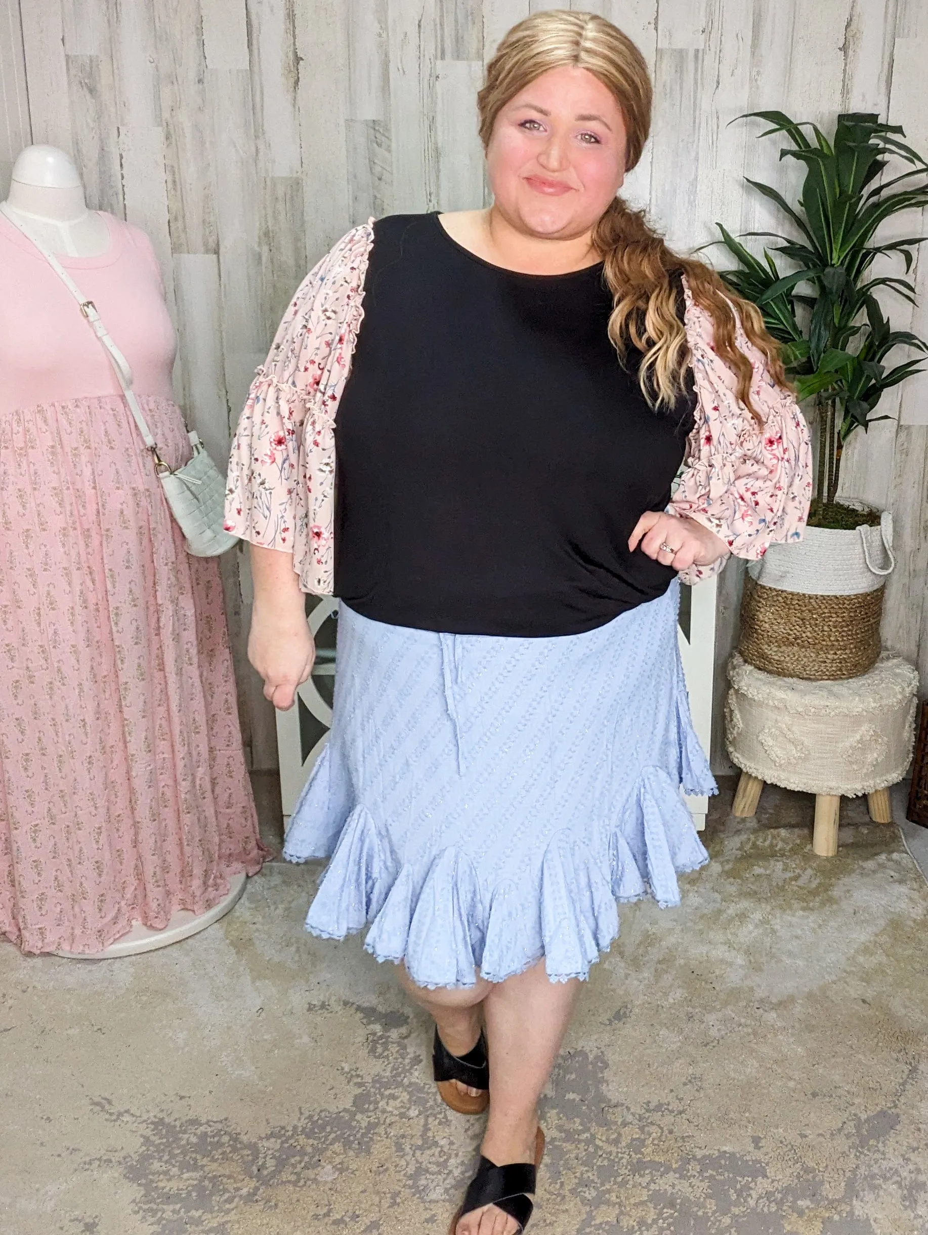Meryl Floral Wide Sleeve Top in Black/Pink