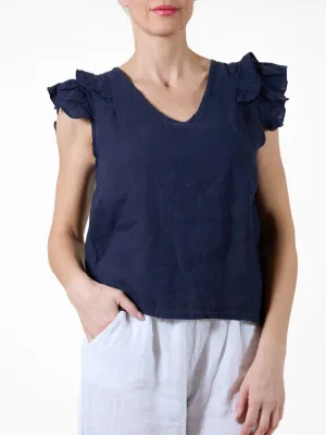 Midnight Short Sleeve Blouse with Ruffle Sleeves