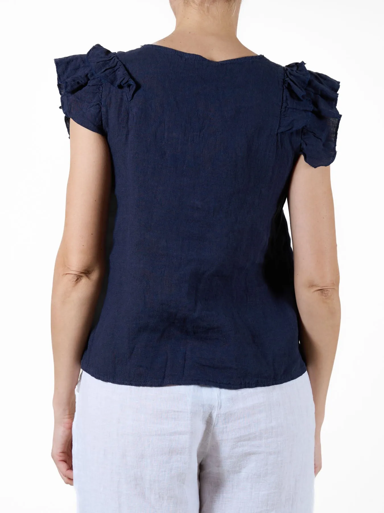 Midnight Short Sleeve Blouse with Ruffle Sleeves
