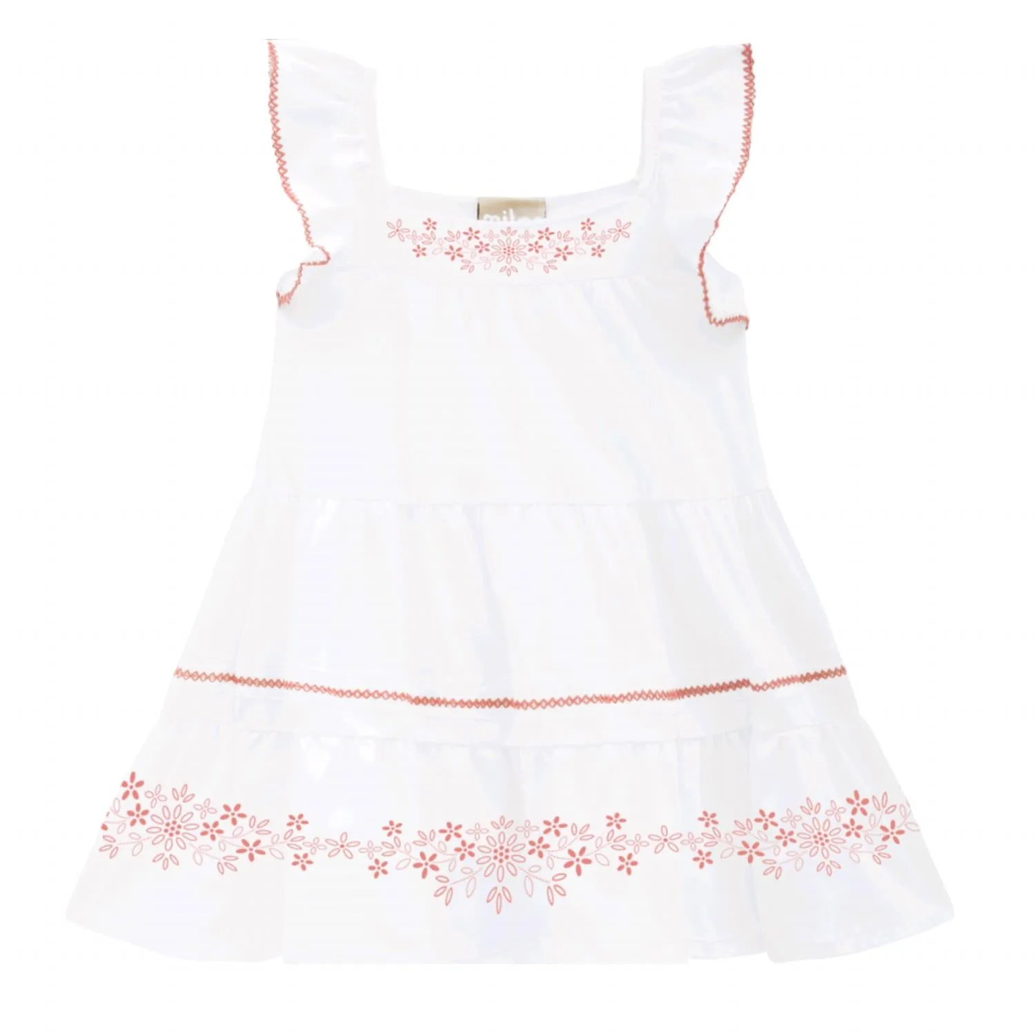Milon - Girls Ruffled Cap Sleeve dress w/ Embroidery