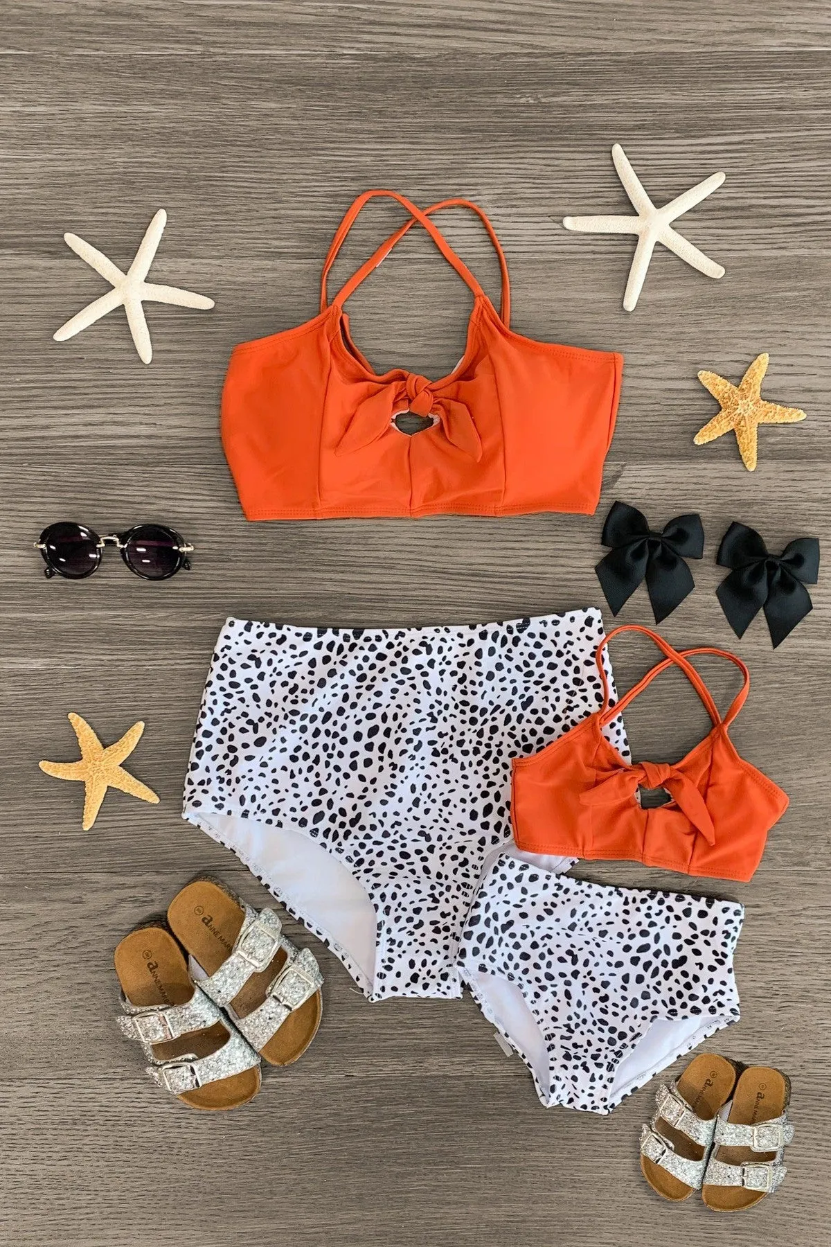 Mom & Me - Rust Polka Dot Cheetah Bikini