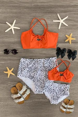 Mom & Me - Rust Polka Dot Cheetah Bikini