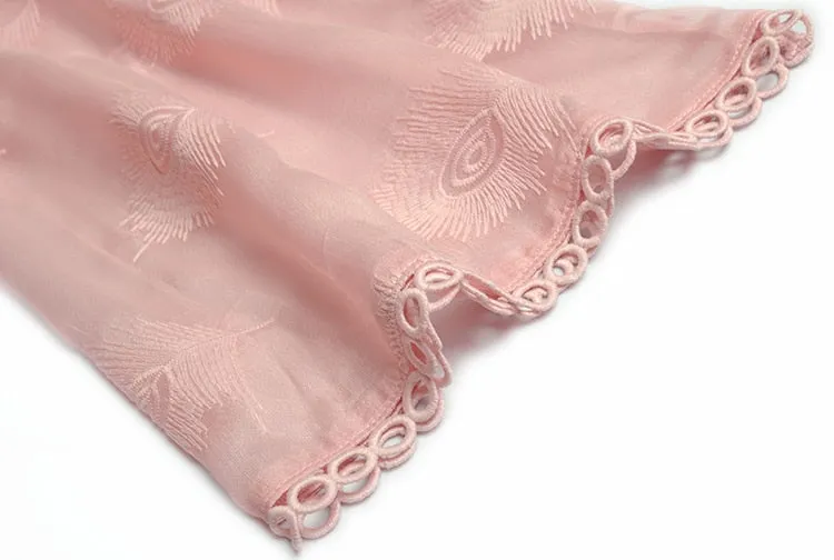 Monique V-neck Flared sleeves High waist Embroidery Long Pink Party Dress