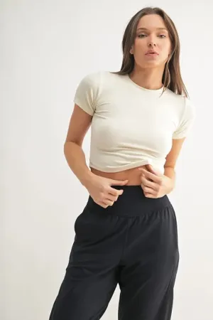 MONO B Essential Micro-ribbed Cropped Athleisure Tee