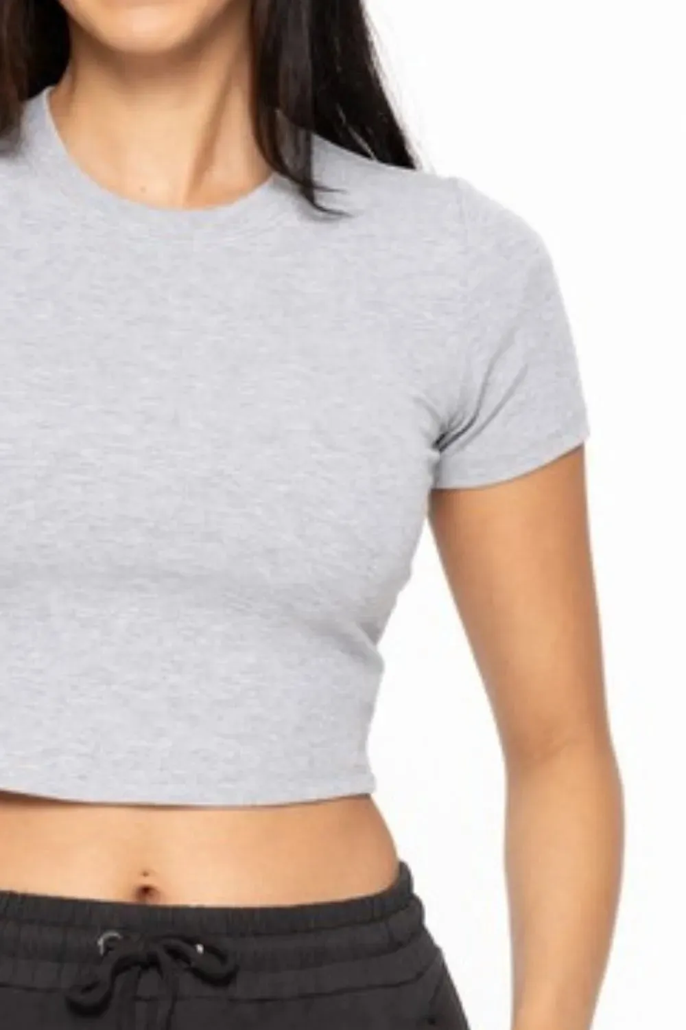 MONO B Essential Micro-ribbed Cropped Athleisure Tee