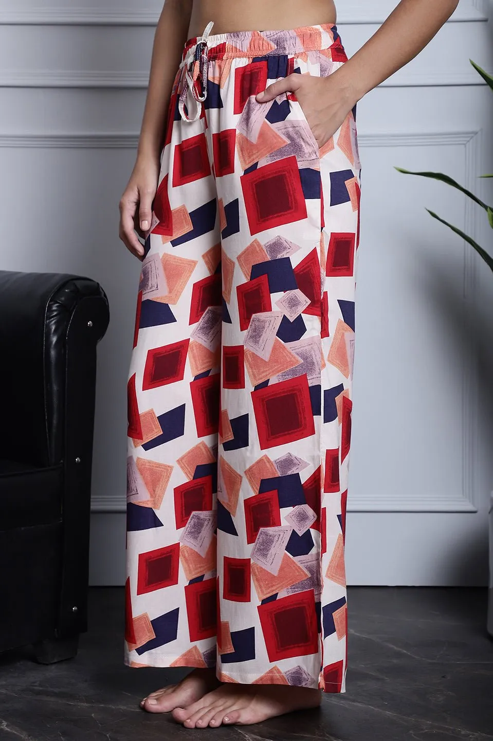 Multi Flared Printed Viscose Rayon Loose-Fit  Lounge  Pants