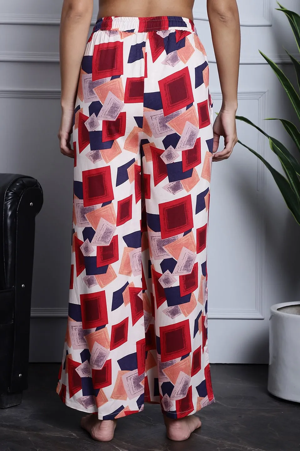 Multi Flared Printed Viscose Rayon Loose-Fit  Lounge  Pants
